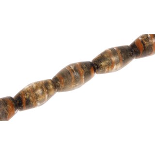 Glass Beads Shiny w design &ndash; Black orange gold oval / 30mm / 13pcs.