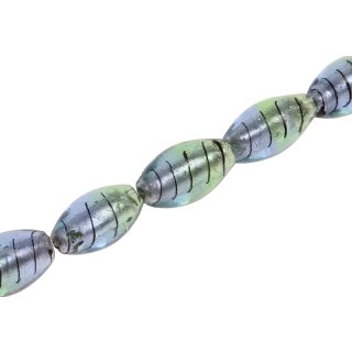 Glass Beads Shiny w design – Silver green oval / 28mm / 15pcs.