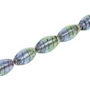 Glass Beads Shiny w design – Silver green oval /...