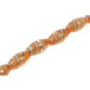 Glass Beads Shiny w design – orange white gold oval...