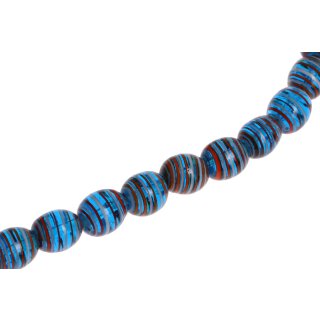 Glass Beads Shiny w design Blue oval / 15mm / 28pcs.