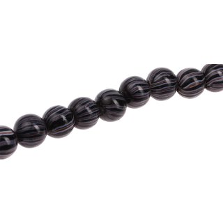 Glass Beads Shiny w design black/white round / 18mm / 24pcs.