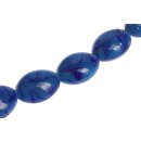 Glass Beads Shiny w design blue flat oval / 38mm / 10pcs.
