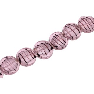 Glass Beads Shiny w design transparent flat round / 25mm / 16pcs.