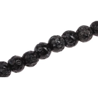 Glass Beads Shiny w design black round / 15mm / 27pcs.