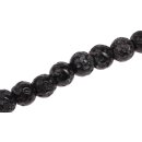 Glass Beads Shiny w design black round / 15mm / 27pcs.