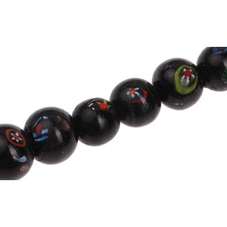 Glass Beads Shiny w design black red yellow round / 15mm / 25pcs.