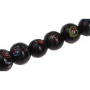 Glass Beads Shiny w design black red yellow round / 15mm...