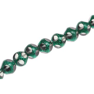 Glass Beads Shiny with design green round / 14mm / 31pcs.