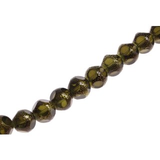 Glass Beads Shiny with design olive round / 14mm / 29pcs.