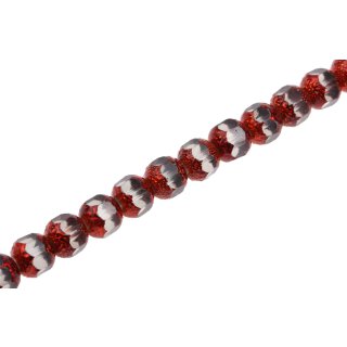 Glass Beads Shiny with design red round / 10mm / 40pcs.