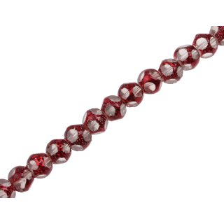 Glass Beads Shiny with design red round / 7mm / 57pcs.