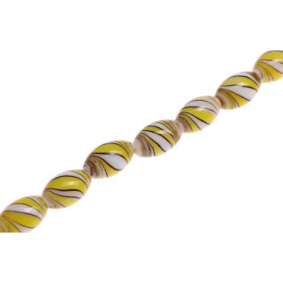 Glass Beads Shiny w design yellow oval / 25mm / 16pcs.
