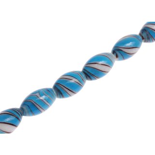 Glass Beads Shiny w design blue oval / 25mm / 16pcs.