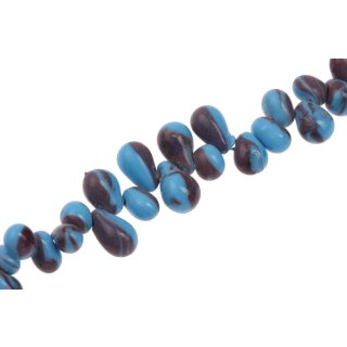 Glass Beads Shiny w design blue teardrops / 17mm / 66pcs.
