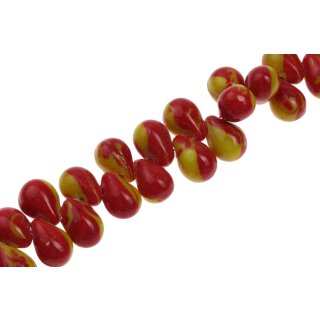 Glass Beads Shiny w design red yellow teardrops / 17mm / 66pcs.