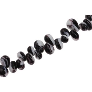 Glass Beads Shiny w design black  white teardrops / 13mm / 66pcs.