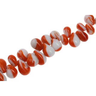 Glass Beads Shiny w design orange  white teardrops / 17mm / 66pcs.