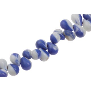 Glass Beads Shiny w design blue  white teardrops / 17mm / 66pcs.