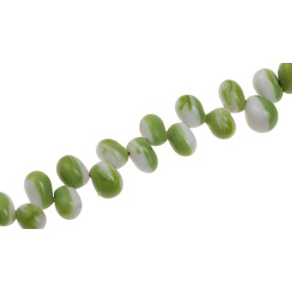 Glass Beads Shiny w design green  white teardrops / 13mm / 66pcs.