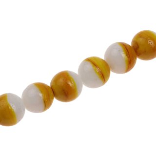 Glass Beads Shiny w design white yellow round / 20mm / 21pcs.