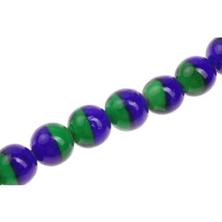 Glass Beads Shiny w design blue green round / 20mm / 21pcs.