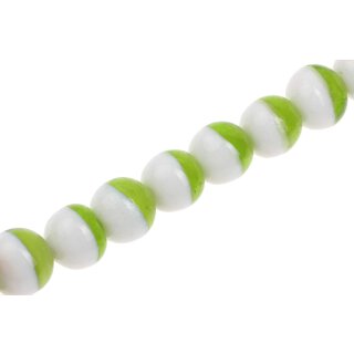 Glass Beads Shiny w design white green round / 20mm / 21pcs.