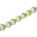 Glass Beads Shiny w design white green round / 20mm / 21pcs.