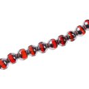 Glass Beads Shiny  w design red silver round / 10mm / 33pcs.