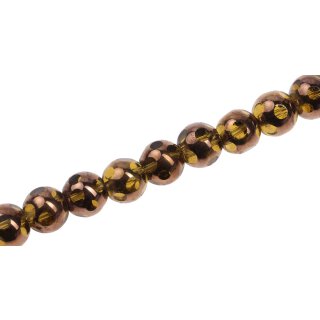 Glass Beads Shiny  w design gold green round / 10mm / 33pcs.