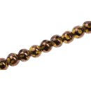 Glass Beads Shiny  w design gold green round / 10mm / 33pcs.