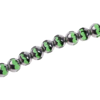 Glass Beads Shiny  w design silver green round / 10mm / 33pcs.