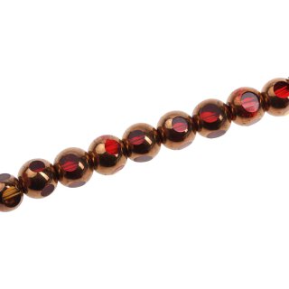 Glass Beads Shiny  w design gold red round / 10mm / 33pcs.