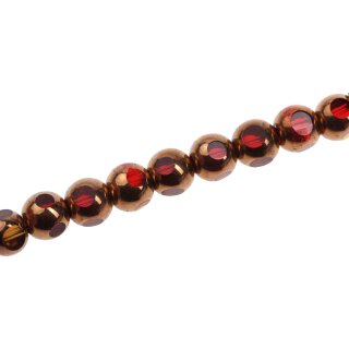 Glass Beads Shiny  w design gold red round / 10mm / 33pcs.
