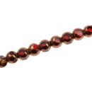 Glass Beads Shiny  w design gold red round / 10mm / 33pcs.