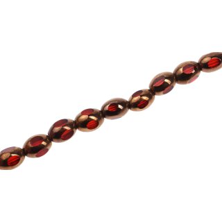 Glass Beads Shiny  w design red gold   oval / 8mm / 43pcs.