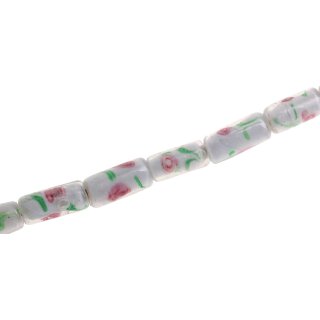 Glass Beads Shiny w design Flower tube / 18mm / 24pcs.