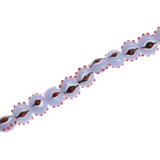 Glass Beads Shiny w design Ash grey Red flat round / 11mm / 40pcs.