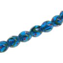 Glass Beads Shiny w Flower design  Palace blue oval /...