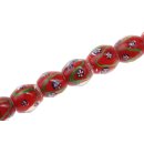 Glass Beads Shiny w Flower design  Red oval / 20mm / 21pcs.