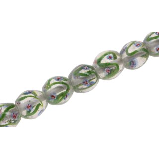 Glass Beads Shiny w Flower design – Transparent oval / 20mm / 21pcs.