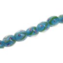Glass Beads Shiny w Flower design –Peacock Blue...