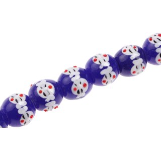Glass Beads Shiny w  design  blue white round / 20mm / 21pcs.