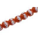 Glass Beads Shiny w  design orange round / 20mm / 21pcs.