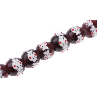 Glass Beads Shiny w  design lila white round / 20mm / 21pcs.