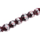 Glass Beads Shiny w  design lila white round / 20mm / 21pcs.