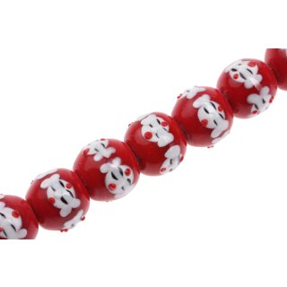Glass Beads Shiny w  design red white round / 20mm / 21pcs.