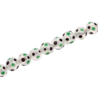 Glass Beads Shiny w  design white black round / 11mm / 32pcs.