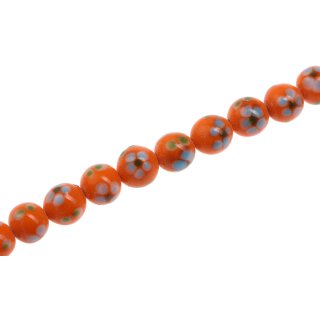 Glass Beads Shiny w  design blue orange round / 12mm / 33pcs.