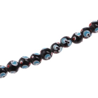 Glass Beads Shiny w  design black blue round / 13mm / 32pcs.